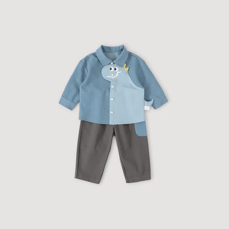 巴厘小猪（BALIPIG）男童衬衫套装春秋季儿童长袖两件套婴幼儿分体衣服洋气男宝宝秋装 蓝色 90 cm
