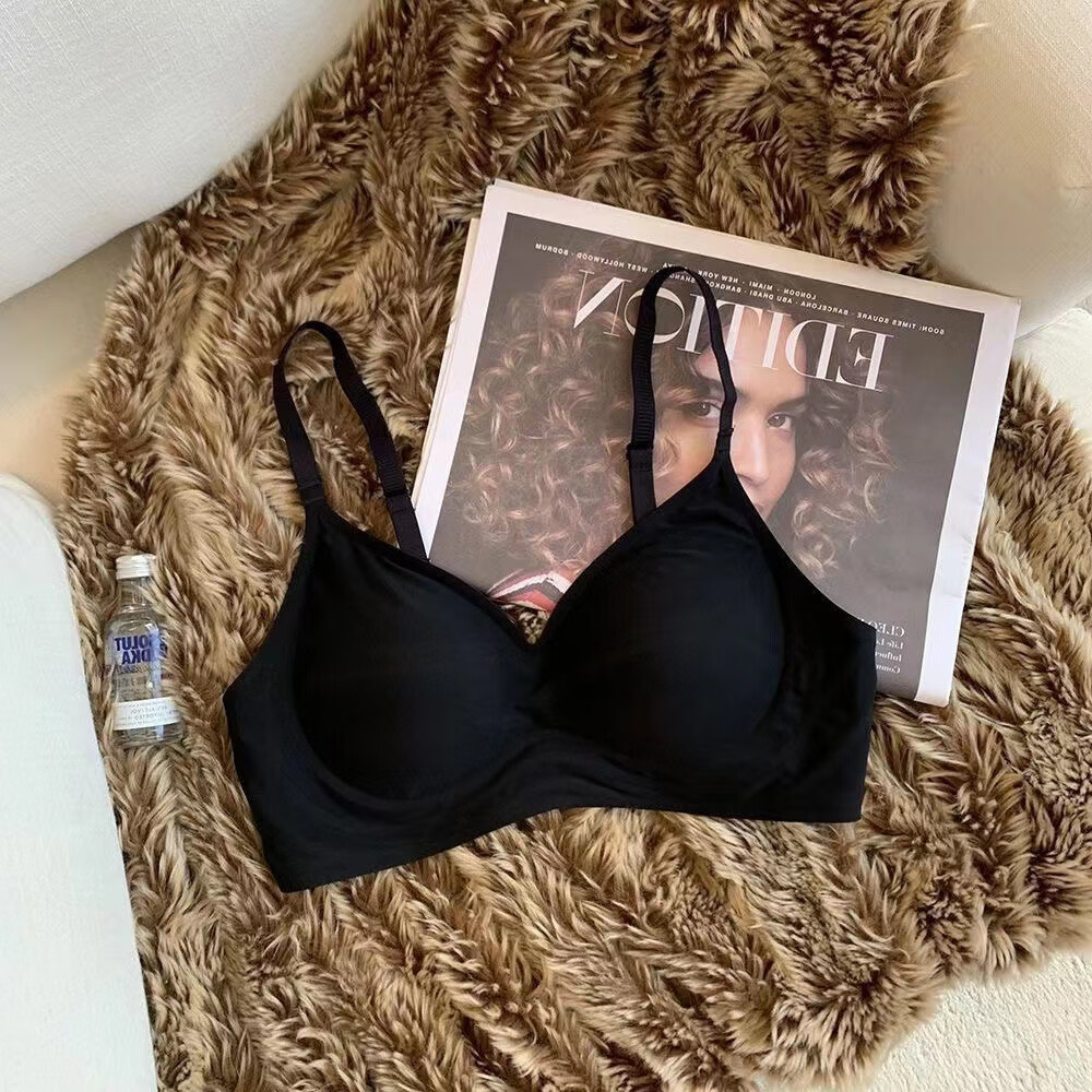 无痕裸感聚拢软支撑文胸小胸透气收副乳无钢圈防下垂女士内衣 黑色【高质量】 M码3270ABC