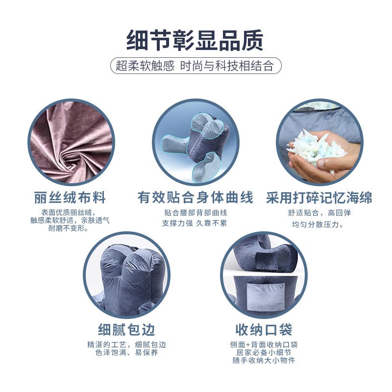 考拉吉苏床头软包靠背护腰靠垫 床上靠枕一体 居家办公阅读追剧小憩腰靠 多功能腰靠垫【高贵黑】