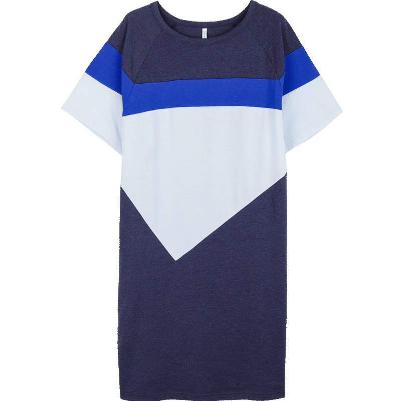 淳度涼感圓領(lǐng)短袖睡裙女新款夏季長(cháng)款外出可穿家居裙時(shí)尚撞色休閑睡裙 牛仔藍 155(S)