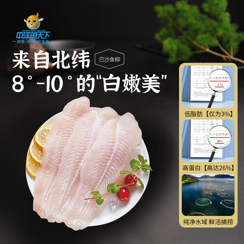 中洋鱼天下 冷冻去皮巴沙鱼柳 1.2kg（5-6片）生鲜 鱼