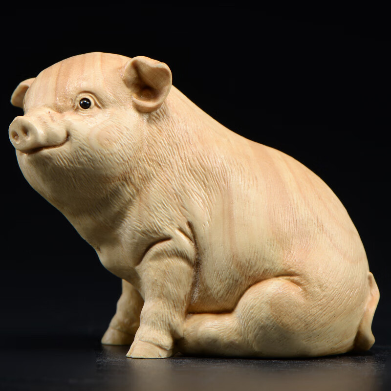 木头手把件 小叶黄杨木雕猪摆件实木头雕刻生肖福猪手把件红木家l