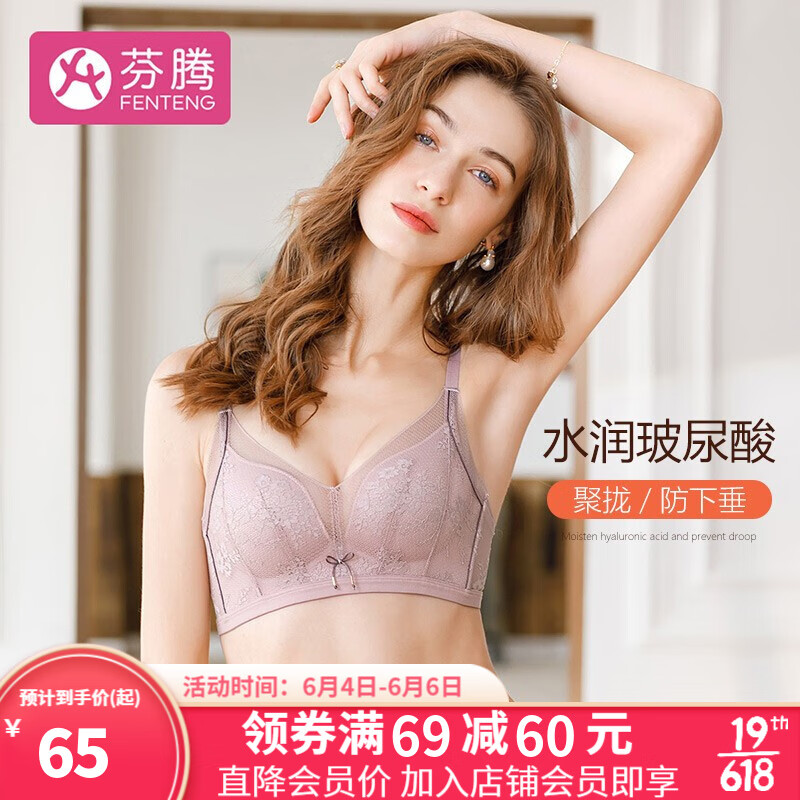 芬腾品牌文胸价格走势,22年新品小胸显大,收副乳,性感无插片无钢圈透气胸罩文胸女豆沙紫A80