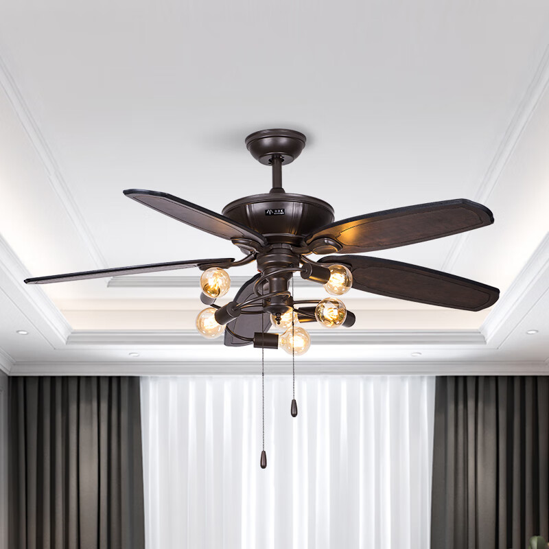 名家汇(minkave)欧式复古风扇灯餐厅吊灯风扇客厅吊扇灯一体美式装饰