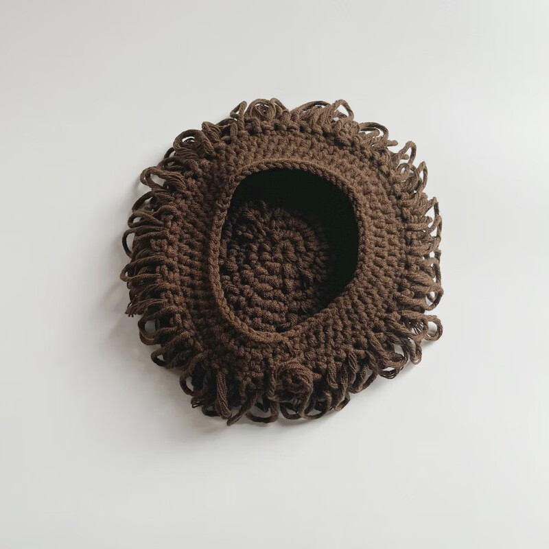 忆爱儿童假发帽子春秋款男宝宝婴儿卷发头套疯狂发型幼儿园男孩爆炸头 纯咖啡（优质奶棉线） 建议2个月-8岁