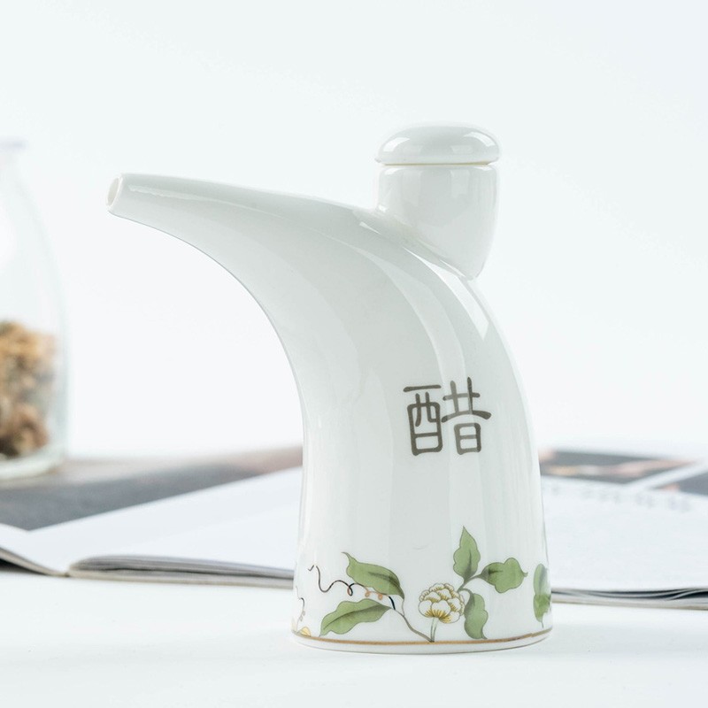 金嵐玉唐山骨瓷醬醋壺調(diào)味小牛角壺醬油調(diào)料壺大中小醋壺 香榭麗舍-中牛角醋壺
