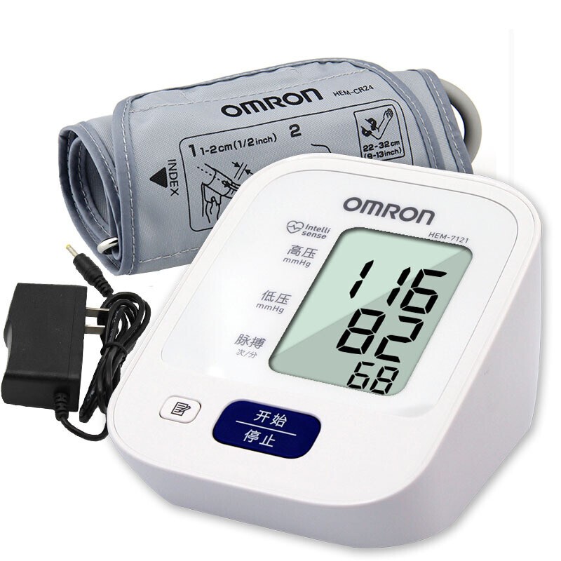 欧姆龙全自动电子智能血压计测量仪家用上臂式血压仪测压仪型号7121测量精准 血压计7121 臂带 电池(带原装电源)