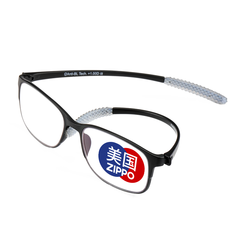 ZIPPO美國大框柔韌老花鏡超輕進(jìn)口材料不易折防藍(lán)光眼鏡男女 250度開學(xué)