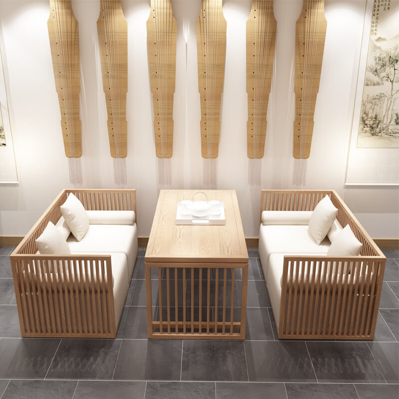 2022新款新中式茶馆专用沙发桌椅组合现代餐厅民宿酒楼店大堂洽谈铁艺