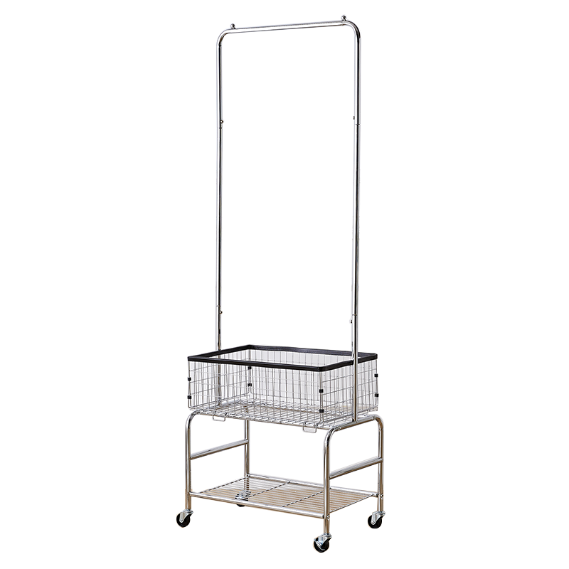 新颜值 卧室衣帽架落地挂衣架带收纳篮置物架推车YZ301 电镀银色(轮+筐)
