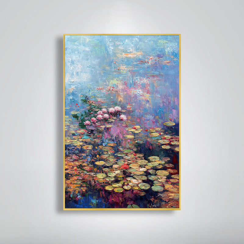 微光莲塘 复古美式法式欧式印象派艺术风景莫奈睡莲 a款-铝合金画框
