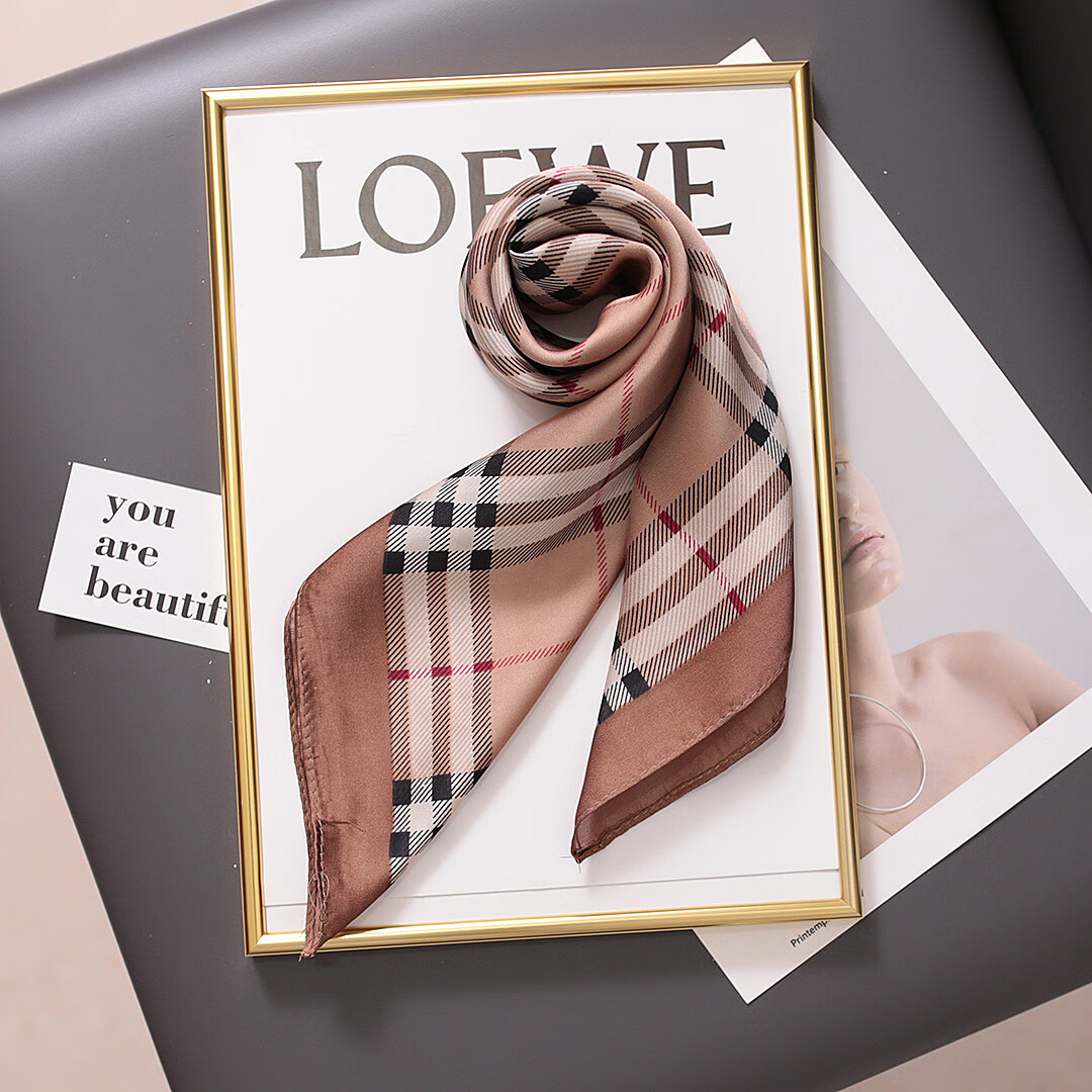 新款ins小方巾丝巾女百搭春秋季职业装配饰韩版文艺围巾领巾 卡其色 70*70CM