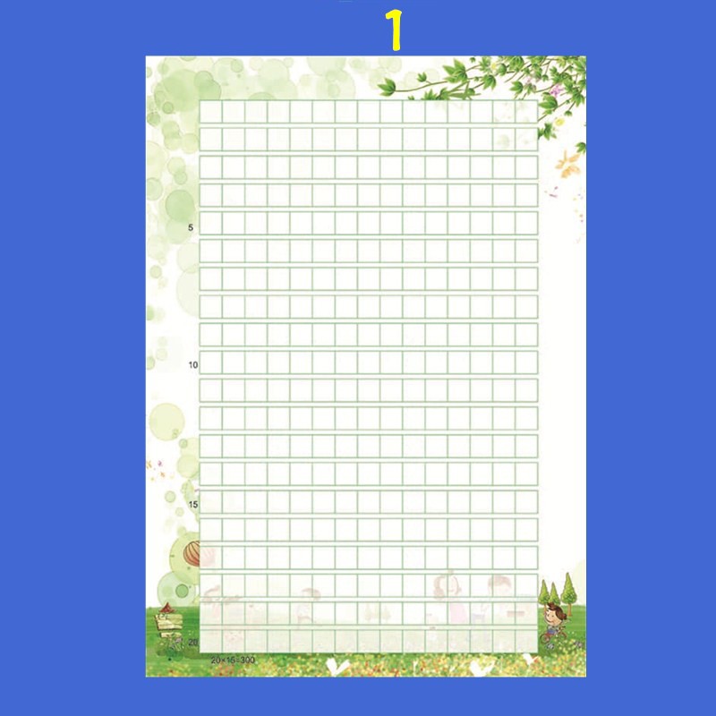 倾阑 彩色作文纸 300格信纸学生花纹带图案稿纸卡通方格纸 款式一(100