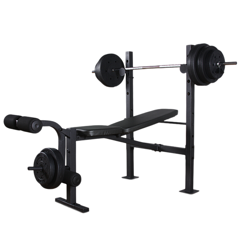 艾美仕（AiMeiShi） 杠鈴套裝多功能舉重床臥推架杠鈴架包塑杠鈴片杠鈴桿家用健身器材 50kg+1.5杠桿