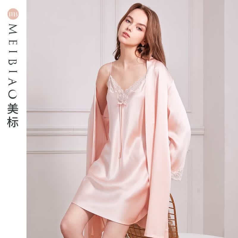 美标送礼物真丝睡袍丝绸浴袍女春秋性感睡衣19姆米100%桑蚕丝家居服夏 020560(单外袍) M (160/84A)