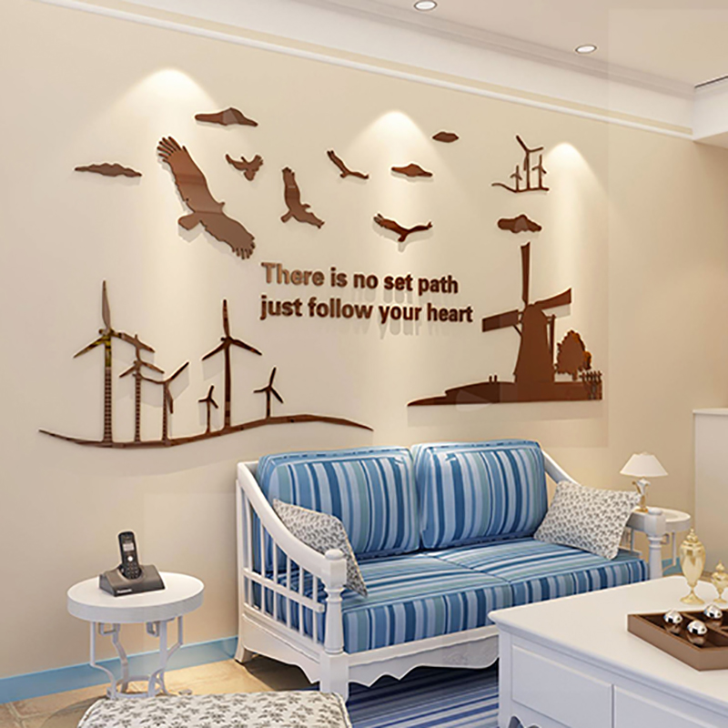 舒厅 田园风车墙贴纸亚克力3d立体墙贴画地中海风格客厅沙发背景墙