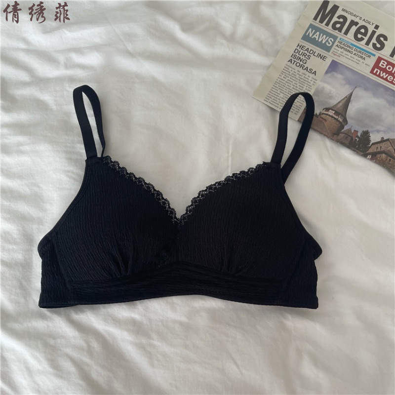 情人节礼物送老婆内衣套装女士文胸新款学生内裤内衣蕾丝边褶皱无钢圈