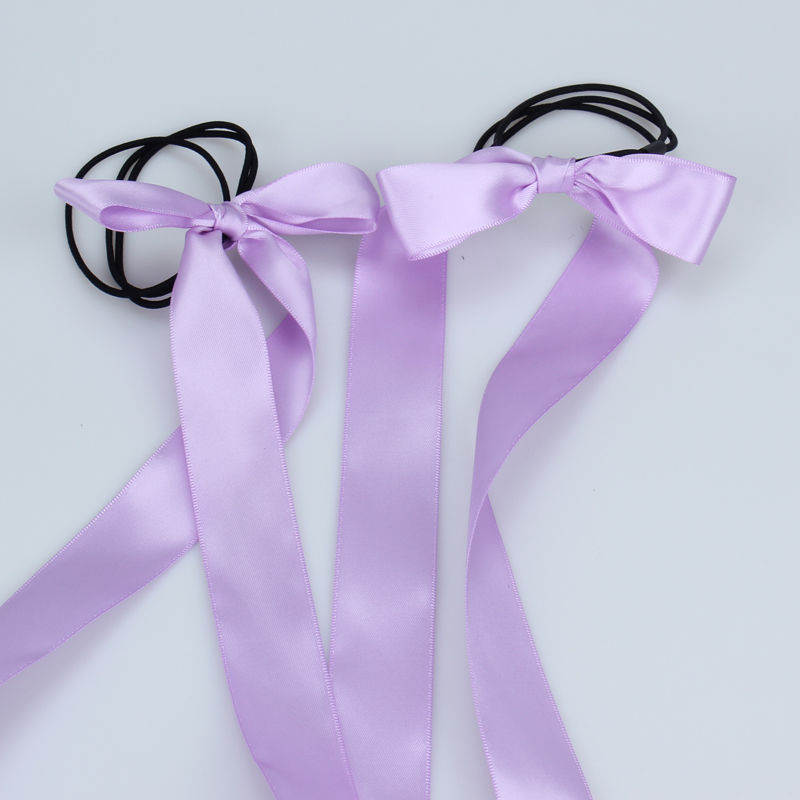 超仙甜美缎带蝴蝶结长飘带丝带发绳头饰发带头绳发圈依莲妃 紫色一对