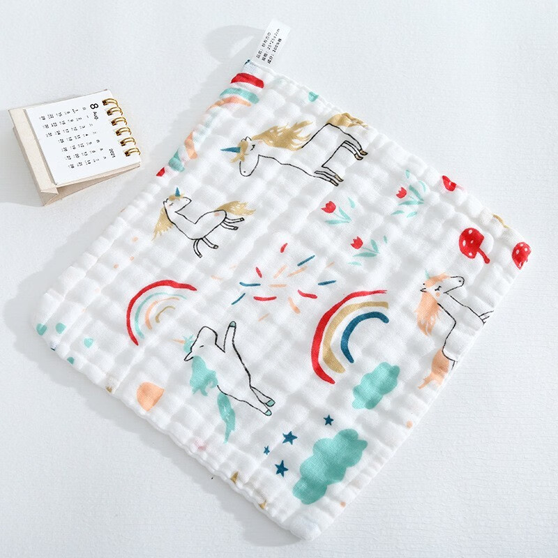 boxbaby婴儿口水巾超软优棉洗澡新生儿童毛巾宝宝纱布小方巾洗脸巾纯棉 女孩5条装（花色混搭 25*25cm）