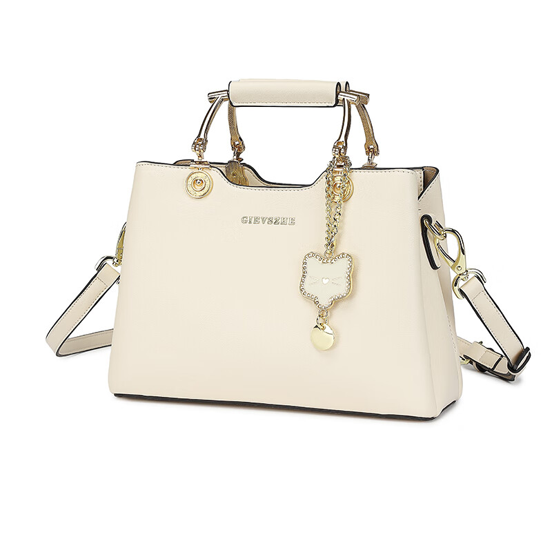 纪诗哲品牌包包女包2026年新款奢侈女士手提包情人节生日礼物送老婆女友 米白色【猫咪挂件】 中包