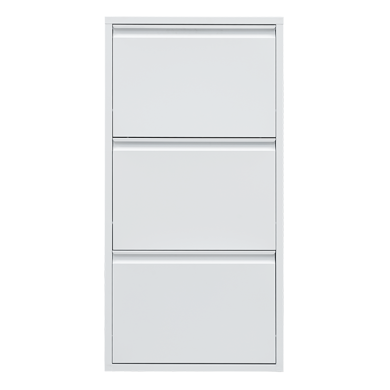 万祝超薄鞋柜钢制翻斗玄关柜子家用多层防尘鞋架现代简约15cm夹缝柜 冰川白三抽1035*655*152MM 独立开门