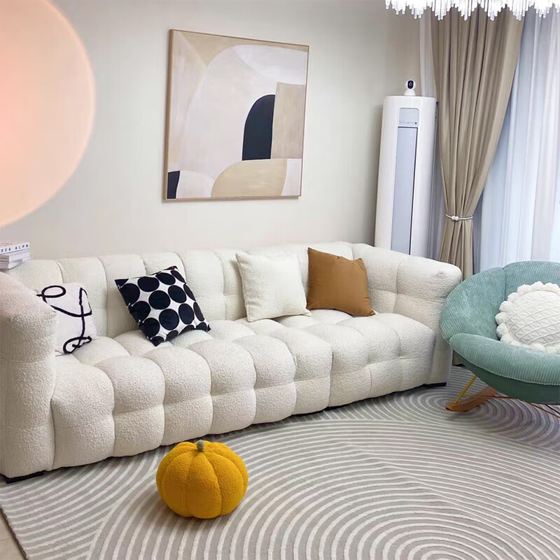 网红沙发现代轻奢沙发客厅羊羔绒科技布现代简约网红奶油风乳胶新拉扣