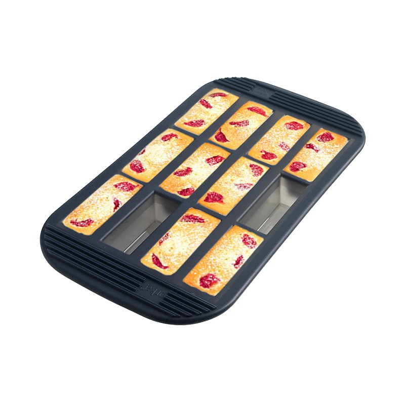 法国mastrad玛斯特 费南雪12格蛋糕盘 长方形点心硅胶模具 蛋糕模具 烘焙模具 深灰色（F43314）