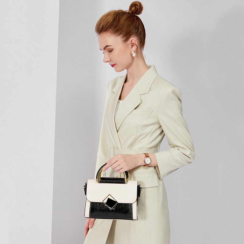 纪诗哲轻奢包包女包单肩包女士斜挎包情人节送女友老婆520母亲节礼物 【全国十仓/当次日达】黑拼白 中包 精美礼盒