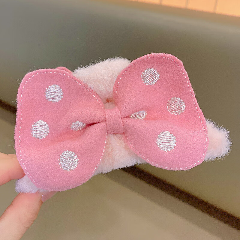 秋冬植绒儿童波点蝴蝶结发夹女童后脑勺发卡发饰小女孩头饰 1#粉色