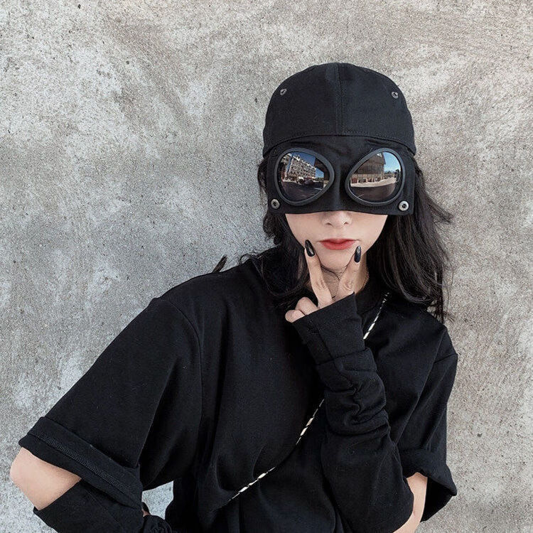 新学生遮阳帽韩版帽子眼镜个性男士墨镜ins鸭舌帽飞行员女潮棒帽 (布