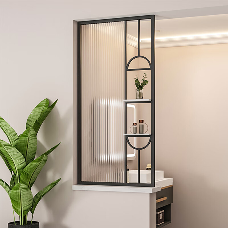 凤禄轻奢玻璃屏风客厅入户玄关柜半墙隔断 装饰卫生间洗手台现代简约