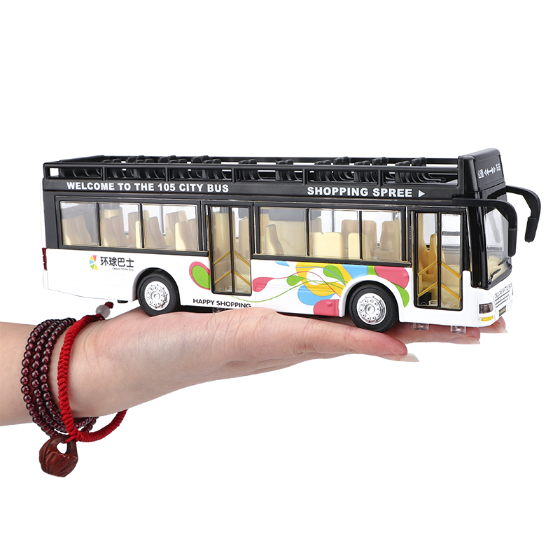 卡威（KIV）1:32合金玩具公交车男孩大号汽车儿童玩具车开门大巴公共汽车模型 双层敞篷红色（含小车人偶）