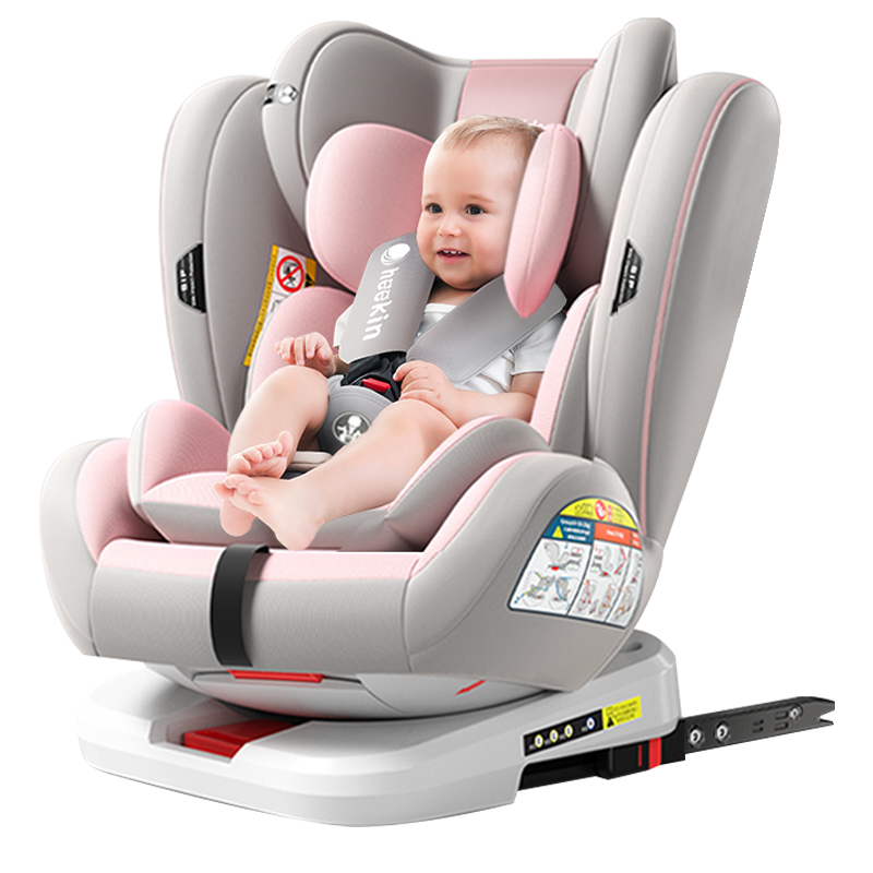 Heekin德国儿童安全座椅汽车用0-4-12岁婴儿宝宝ISOFIX硬接口360度旋转 尊享灰（上拉带+侧保护+遮阳棚）