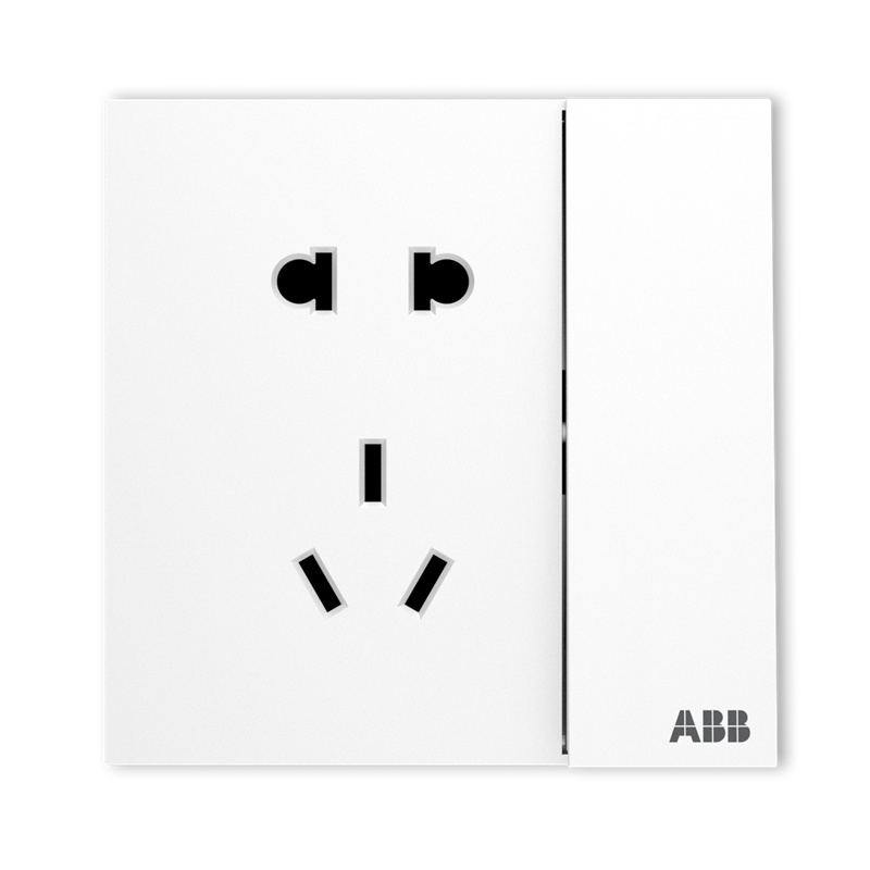 ABB开关插座面板 86型10A五孔带双控开关插座 盈致系列白色 CA211