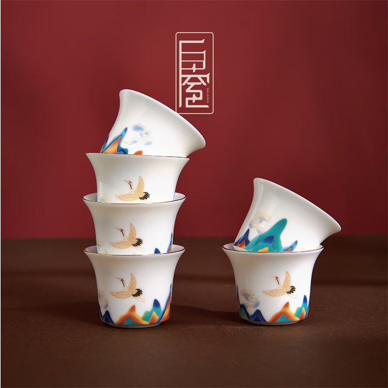 白居室鹤鸣九皋茶具套装品茗杯功夫茶具家用主人单杯小号陶瓷茶杯