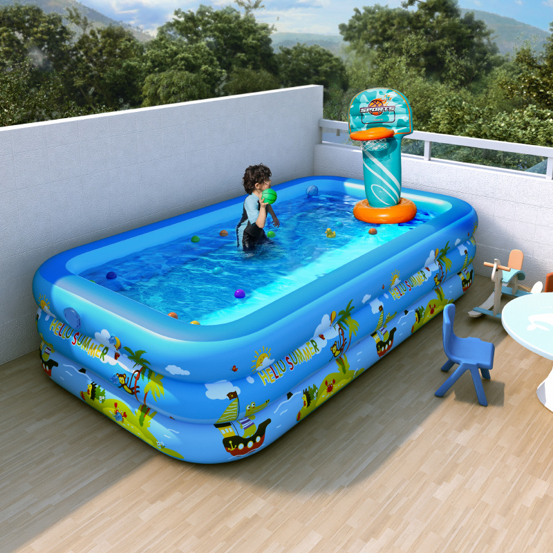儿童充气三环泳池自动充气游泳池玩具球池婴儿洗澡桶水池家用室内 【普通款】1.2米两层印花