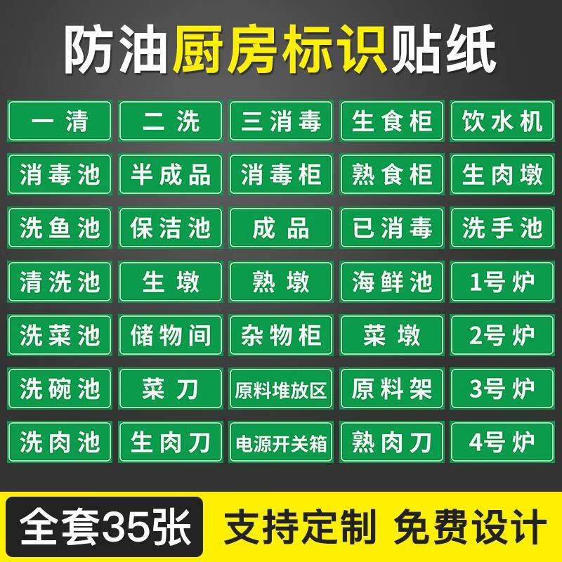 厨房洗碗洗菜消毒清洗池柜标签水池一清二洗三消毒标识牌贴纸后厨餐饮