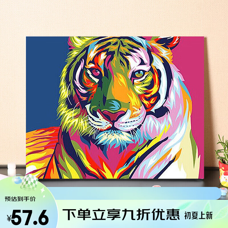 154彩色老虎头 40*50绷好内框(2