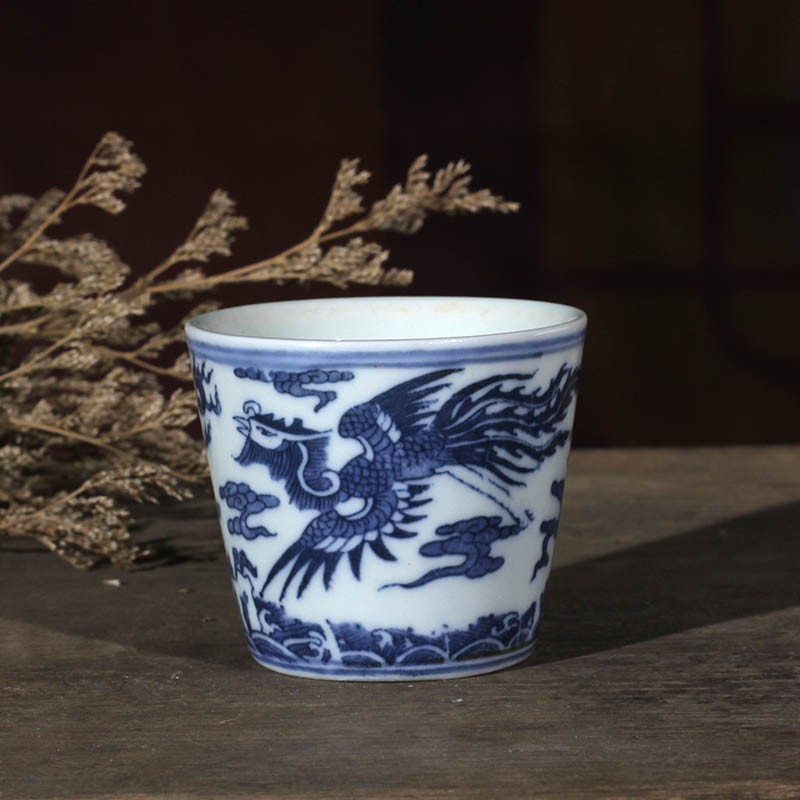 lichen景德镇茶杯复古老式品茗杯青花瓷酒杯80毫升主人茶杯