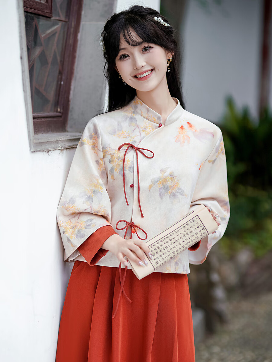 山头林村民国旗袍女学生大小姐秋冬新中式套装小个子改良上衣年轻款风