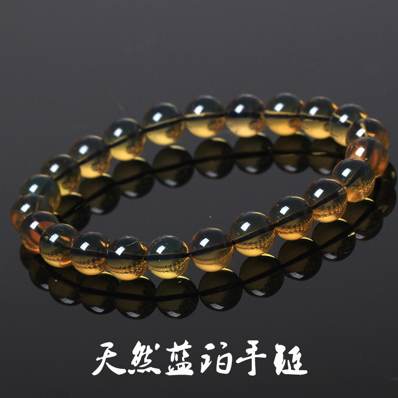 天然蜜蜡手串墨西哥蓝珀手串圆珠单圈那女款手链净水蓝蜜蜡手链 图片