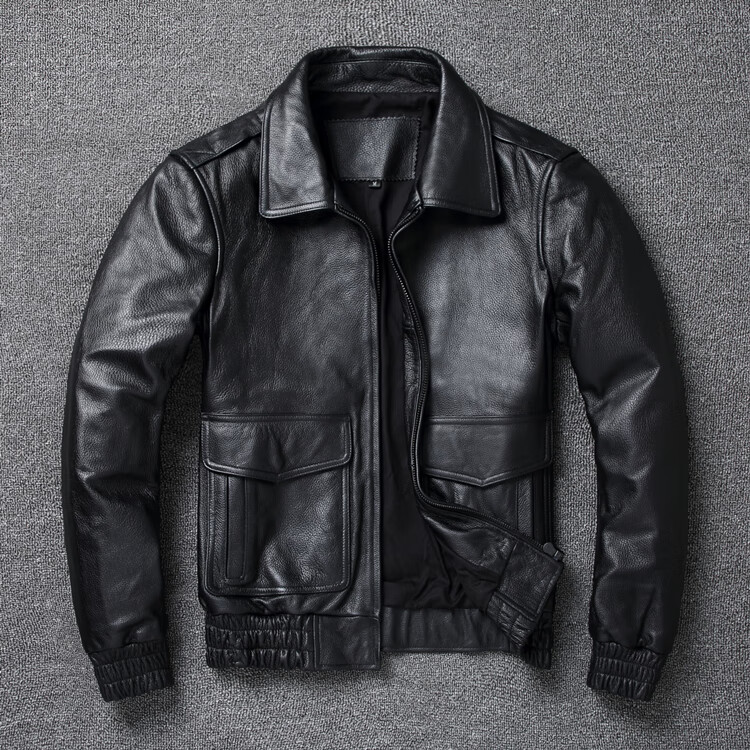 糖片片空军飞行员款皮衣男冬季服真皮牛皮翻领外套大码皮夹克装备