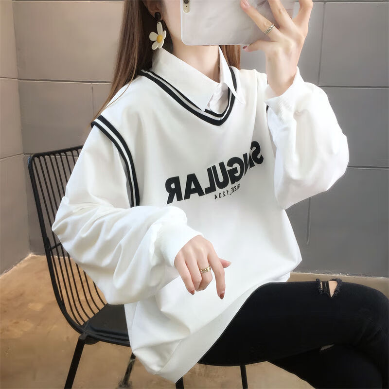 初中女生卫衣长袖套头薄款慵懒风polo领薄款慵懒风ins卫衣女学生韩版