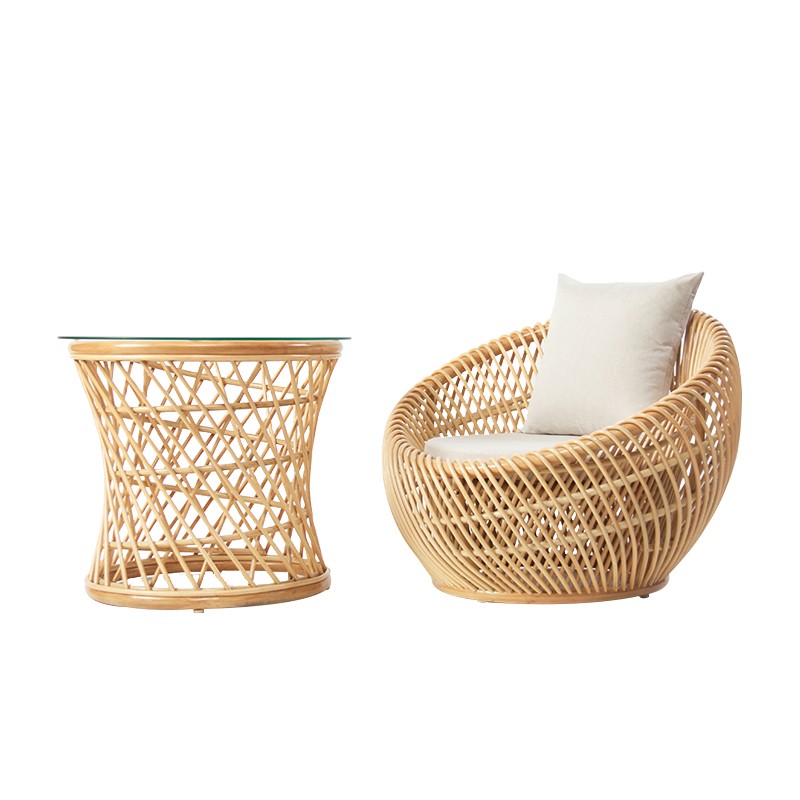 茶几三件套镂空藤椅贝椅组合别墅民宿高级小区田园休闲藤椅 原藤色 两
