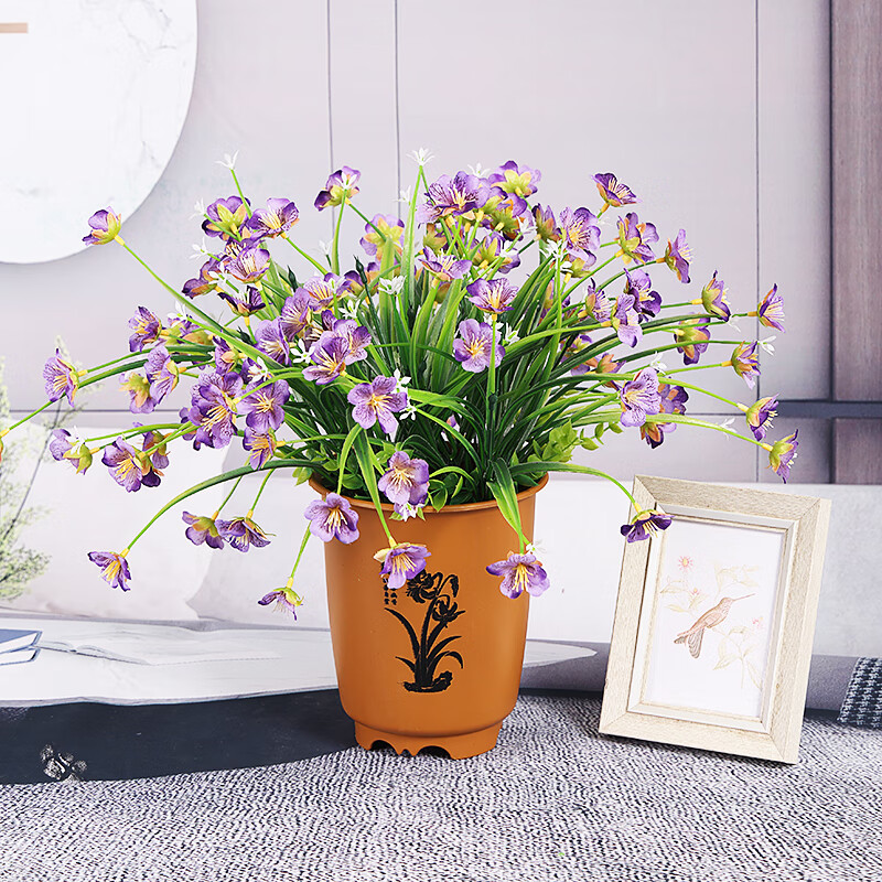 家饰 假花摆设君子兰绢花室内干花仿真 紫色君子兰 泥黄兰花盆套装