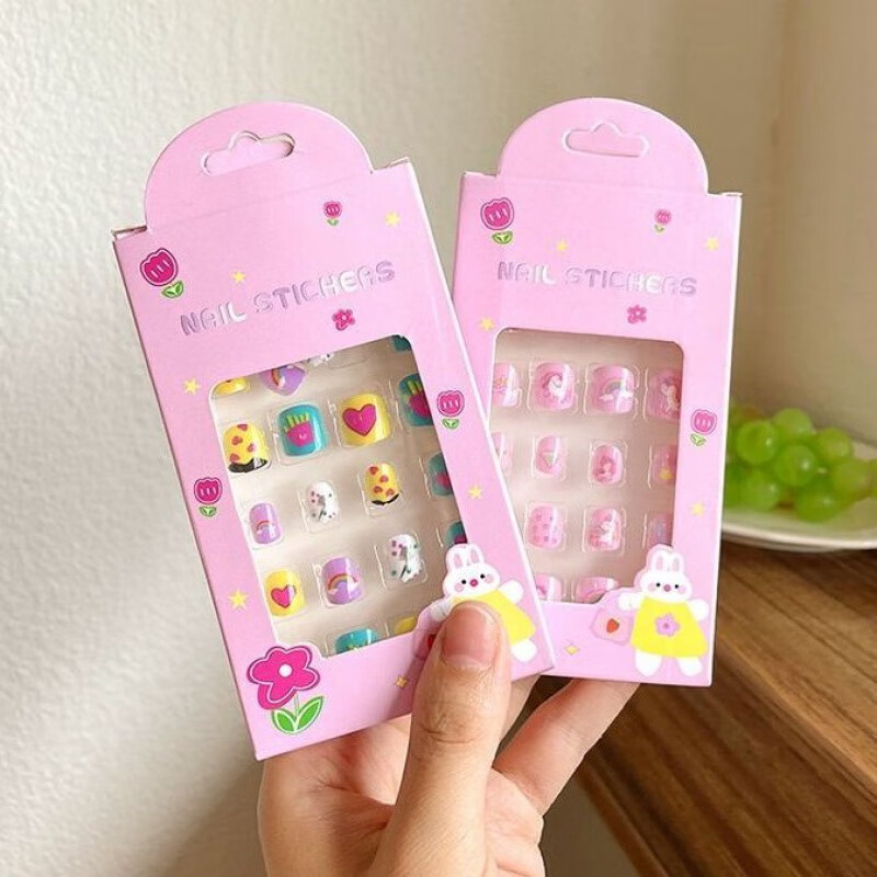 萌嘟拉儿童女孩指甲贴短可拆卸穿戴甲宝宝公主贴片美甲贴套装卡通可爱