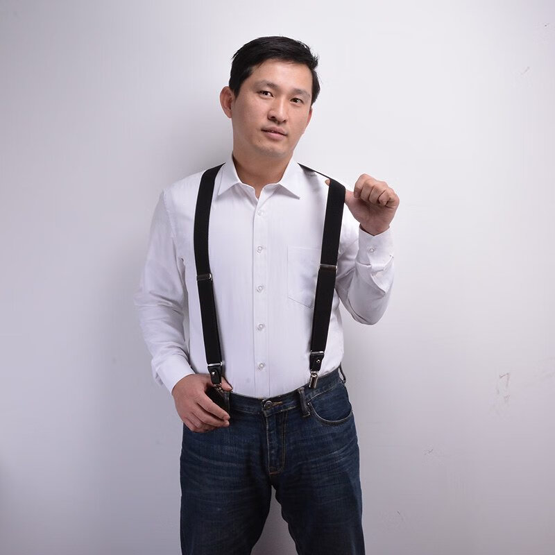 裤背带可调节防滑吊带男士弹力背带欧美风西装背带礼盒包装y型四夹