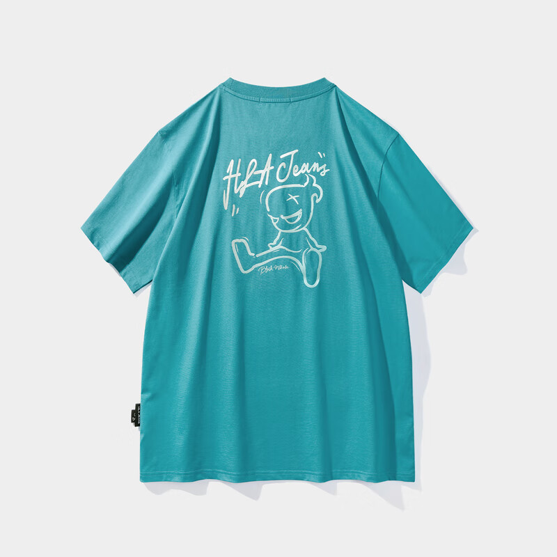 黑鲸【海澜之家旗下】黑小鲸印花短袖T恤男夏季时尚微阔圆领套头衫短t 湖蓝花纹13 175/92A(L) 推荐69-75kg