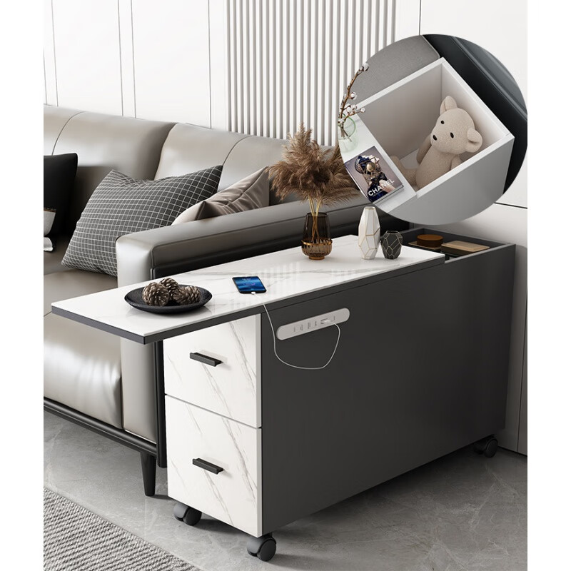 柜小户型茶水桌暗格双抽屉轻奢角边几 70长25宽58高 面向柜子插座在右