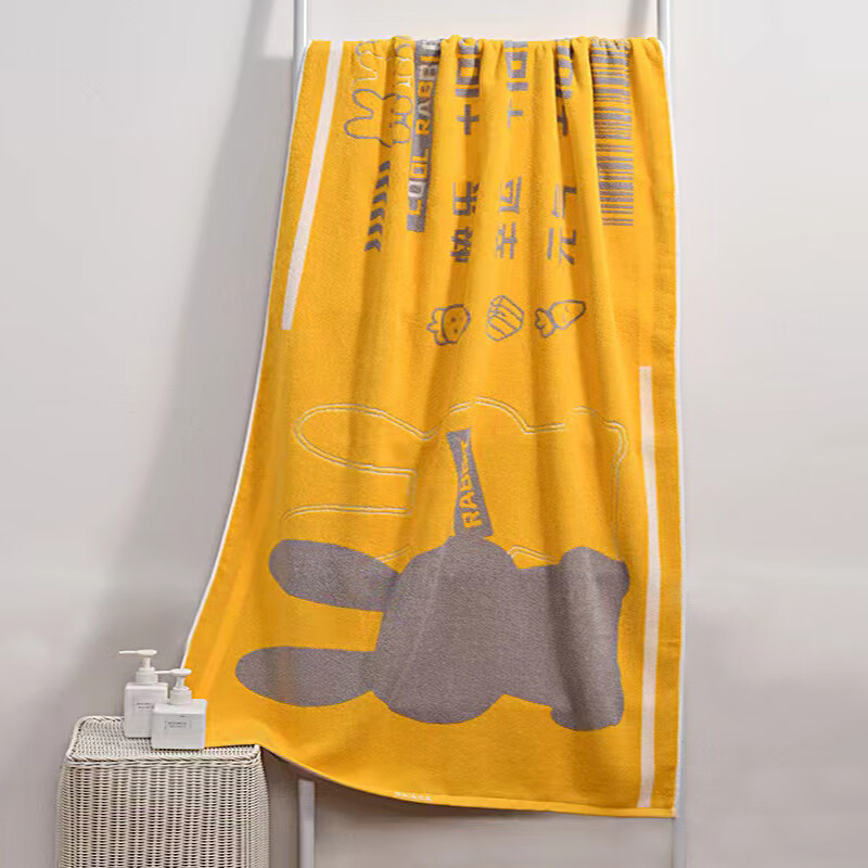 洁丽雅（Grace） 浴巾纯棉儿童卡通男女全棉大浴巾洗澡巾加厚吸水裹身巾 蓝色一条